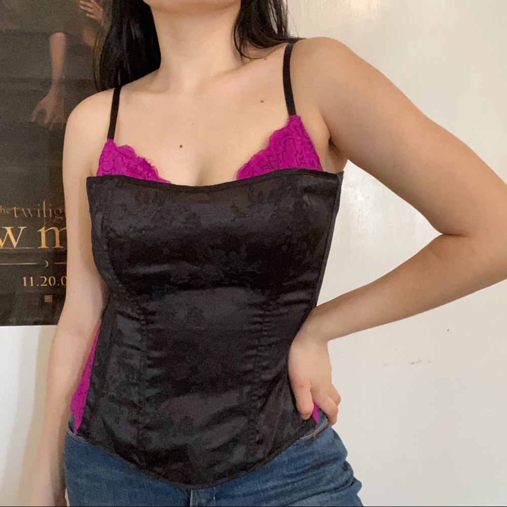 Purple Black Lace Bra Corset with Straps